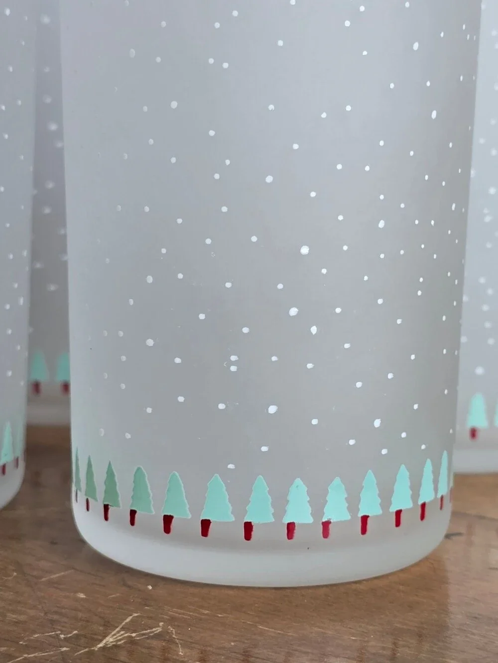 VTG Towle Katja Sweden Frosted Christmas Tree Tumblers Set 4 Tall Colorforms